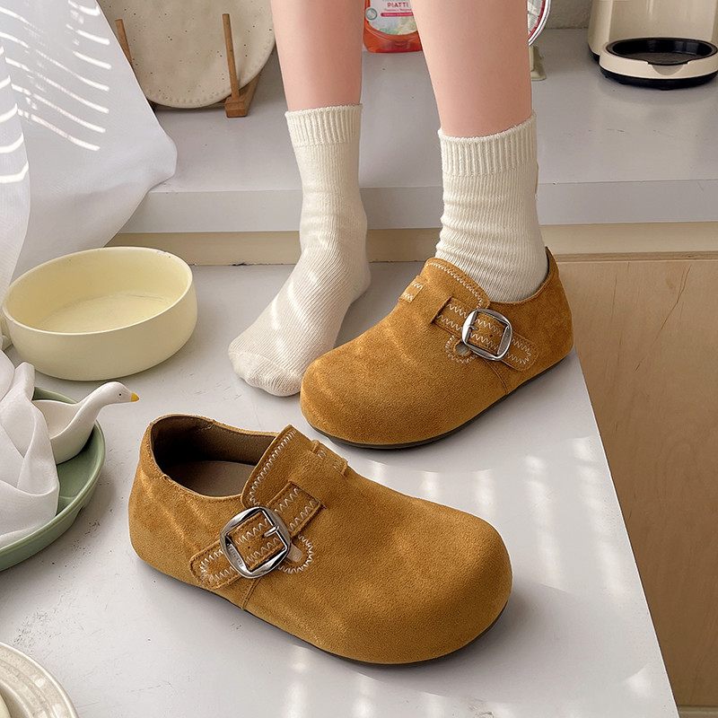 韩版勃肯鞋女单鞋2026年春季新款刺绣平底内增高超火一脚蹬豆豆鞋,淘宝优惠券,粉丝福利购,淘宝优惠卷