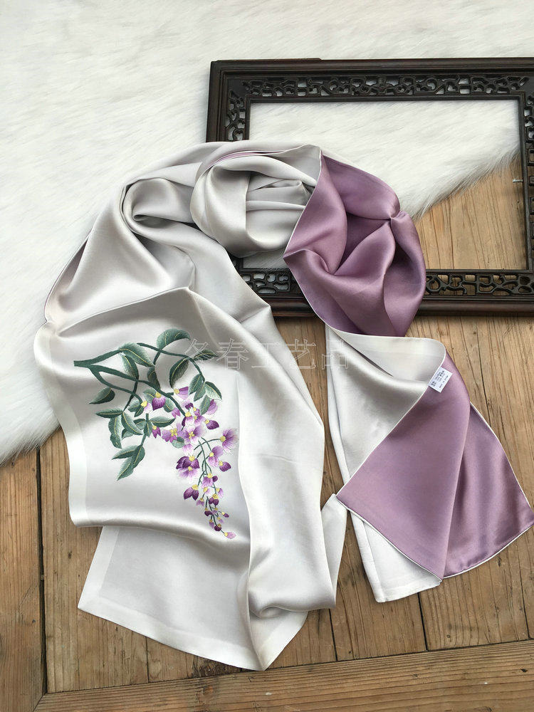高档缎面丝绸真丝丝巾苏绣手工刺绣中国风绣花桑蚕丝披肩围巾礼品,淘宝优惠券,粉丝福利购,淘宝优惠卷