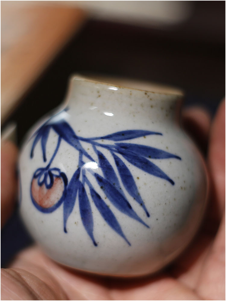 韩祠茗品｜茶室茶桌茶台陶瓷小花插花瓶手绘青花粗陶家居摆件复古