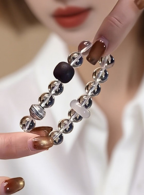 清冷感白水晶檀木串珠手串