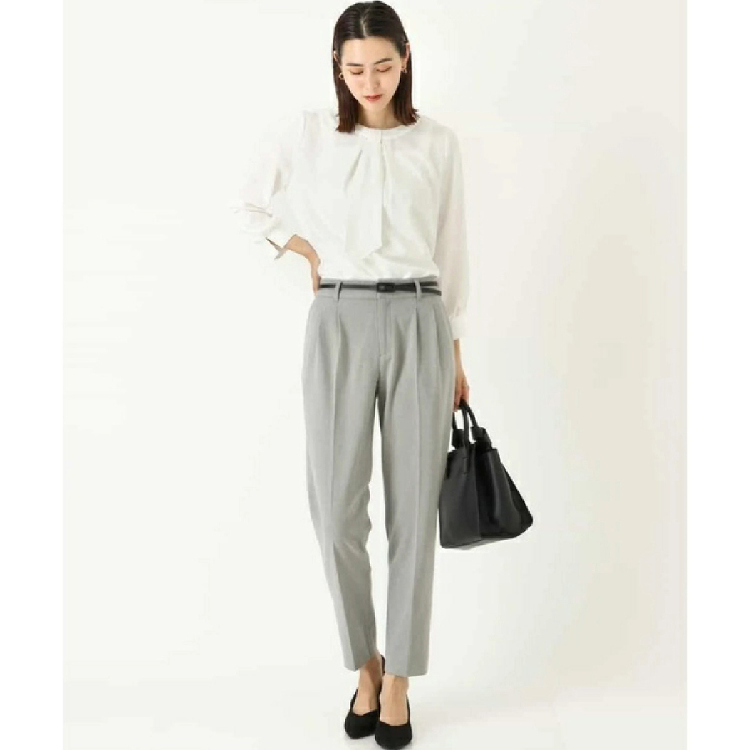 日单品牌春秋新款简约通勤百搭圆领一粒扣飘带领带内衬衬衫30698 - 图1