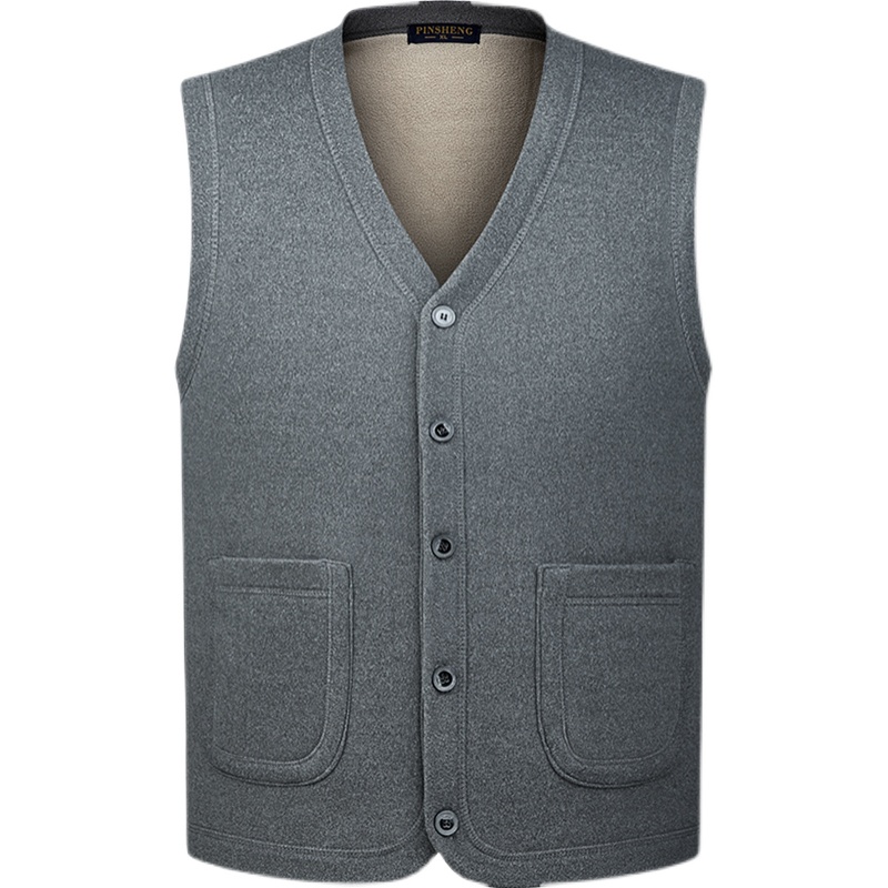 中老年男士加绒保暖背心爸爸装冬款纽扣款棉马甲宽松开衫老头坎肩 - 图3