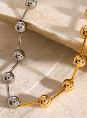 欧美金银拼色串珠项链