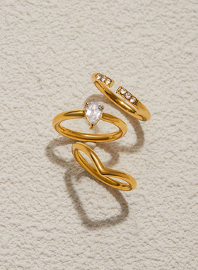 欧美锆石戒指钛钢不掉色