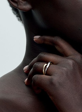 欧美拼色交叉戒指感小众指环