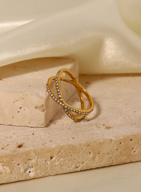 简约交叉镶指女士小众设计感