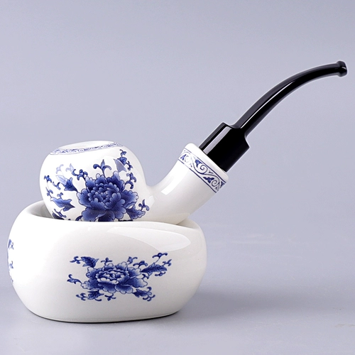 Apple, керамические сине-белые старомодные курительные принадлежности ручной работы