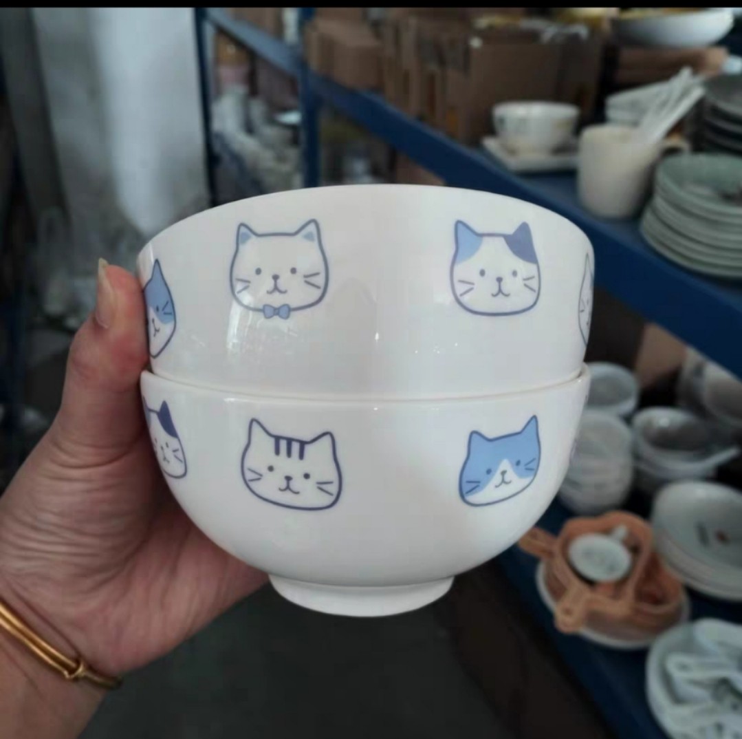 可爱三花猫陶瓷盘子碗套装 家用汤盘平盘餐盘 斗笠碗嗦粉面碗汤碗,淘宝优惠券,粉丝福利购,淘宝优惠卷