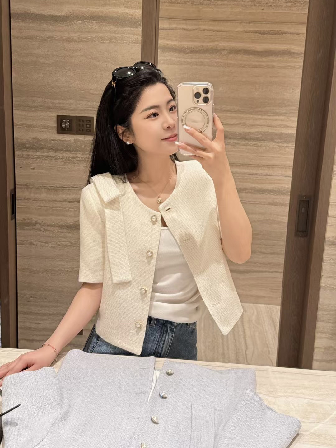 小香风短款外套女新款显瘦高级感新款法式精致气质短袖开衫上衣,淘宝优惠券,粉丝福利购,淘宝优惠卷