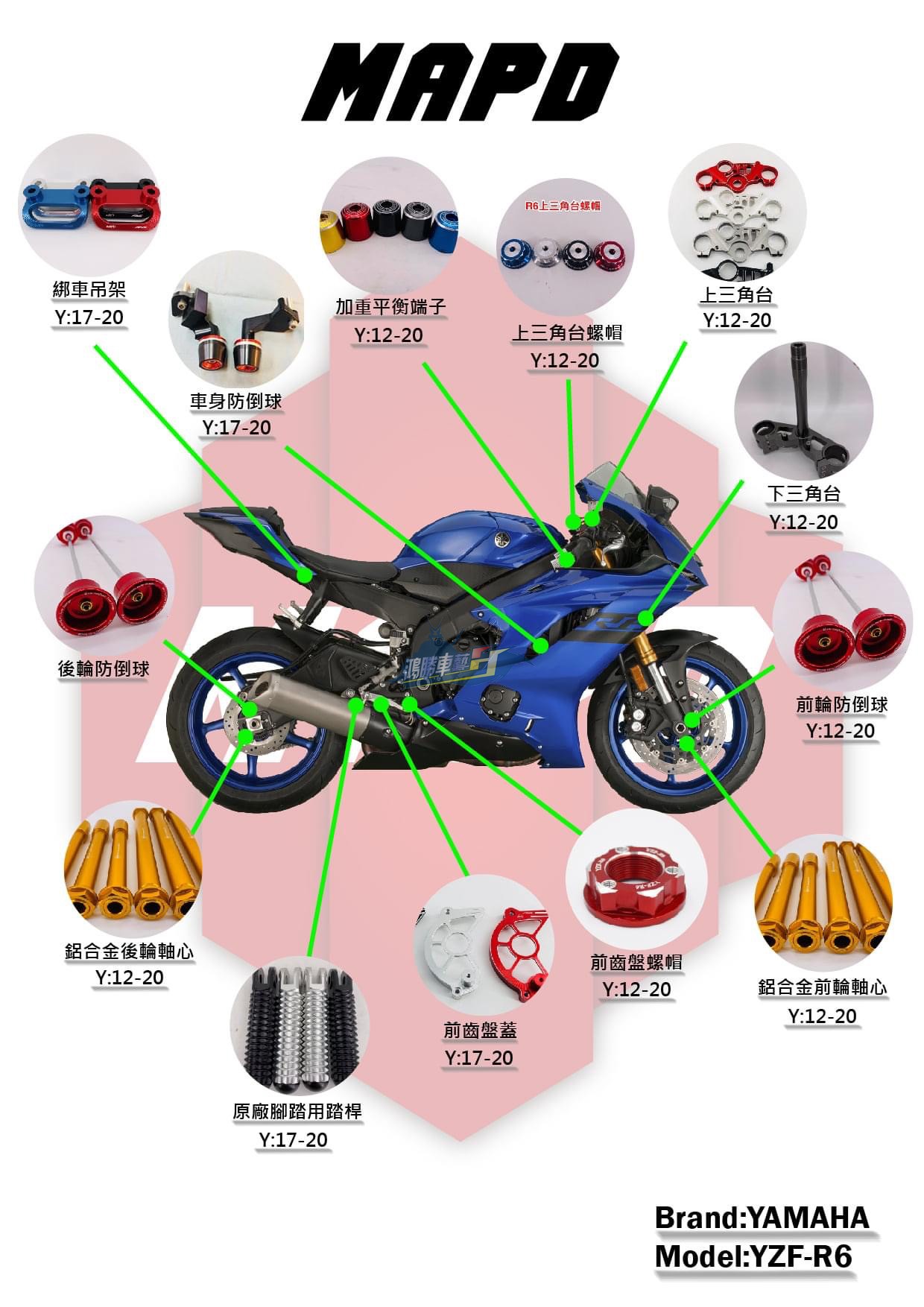 台湾MAPD 适用YAMAHA雅马哈R6 改装牙盘前齿盘轻量化螺母螺丝盖