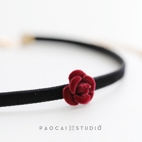 优雅玫瑰花choker黑色法式复古气质小众设计百搭项圈颈链锁骨链女 - 图2