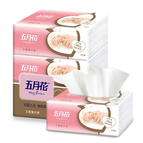五月花纸巾抽纸3层面巾纸餐巾纸170抽家用婴儿纸抽实惠装整箱48包 - 图3