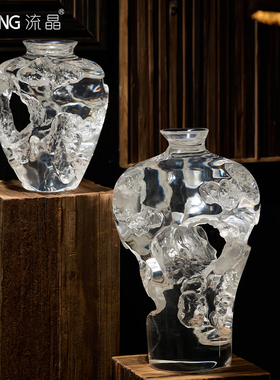 流晶 残缺花瓶艺术创意花器禅意非树脂玄关样板间售楼处透明雕塑