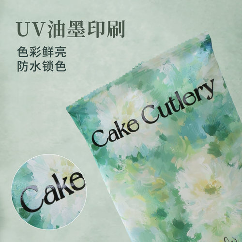 食客工具长方形纸盘蛋糕刀叉盘套装一次性油画风塑料加厚生日餐具 - 图3