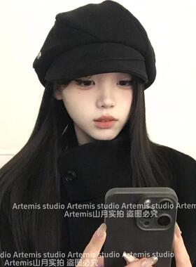 CUNCY方圆脸百搭麂皮绒渔夫帽八角贝雷帽报童帽大头围显小