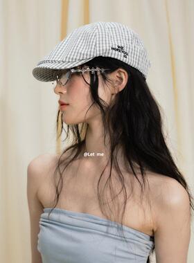 CUNCY日系复古格纹前进帽女2026新款夏季薄款瓜皮帽画家帽贝雷帽