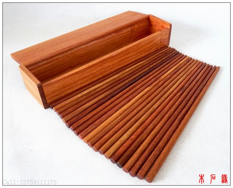 包邮缅甸花梨木大果紫檀水波纹影子木实木餐具红木无漆礼盒装筷子 - 图0