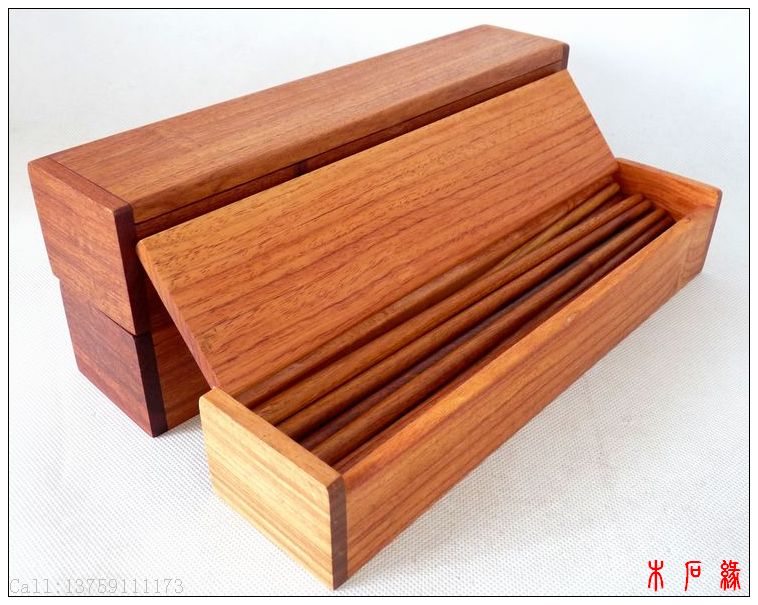 包邮缅甸花梨木大果紫檀水波纹影子木实木餐具红木无漆礼盒装筷子 - 图2