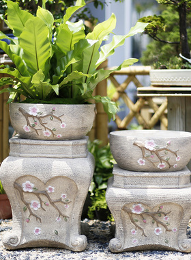 石墩中式风院子造景仿水泥摆件