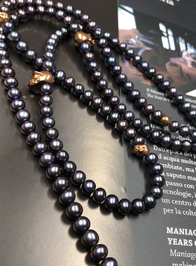 美国齿轮黑珍珠复古情侣项链