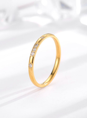 日韩简约镶钻1314钛钢戒指女气质ins网红尾戒18k玫瑰金时尚潮饰品