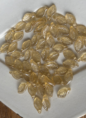 diy手工手作耳环材料透黄色亮面树叶月桂叶捷克珠6x12mm