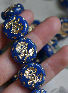 玻璃藏青描金捷克花牌18mm