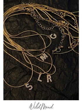 ins野生士多英文字母锁骨链水钻