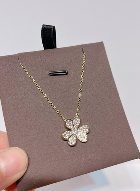 新品 韩国金色花朵水钻项链女高级感轻奢小众设计锁骨链短款吊坠