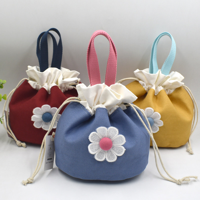 帆布手提包女可爱花朵抽绳束口袋布艺水桶包化妆包文艺手拎饭盒袋,淘宝优惠券,粉丝福利购,淘宝优惠卷