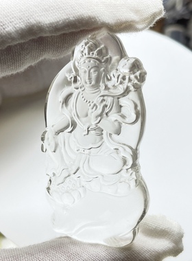 天然白水晶度母观音吊坠男女款平安无事牌子绿度母菩萨项链坠挂件