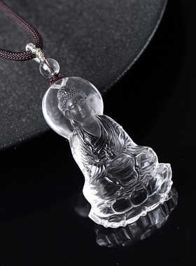 天然白水晶佛祖吊坠立体大日如来生肖羊猴守护神护身符挂件男女款