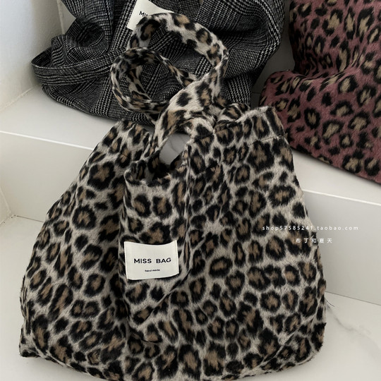 Шерстяная осенне-зимняя холщовая сумка женская в горошек