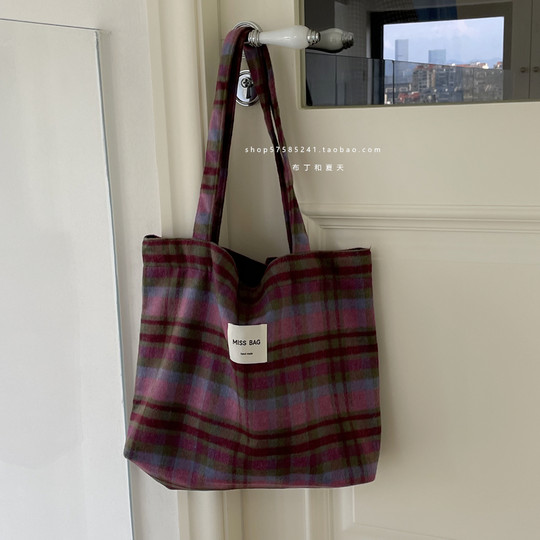 Шерстяная осенне-зимняя холщовая сумка женская в горошек