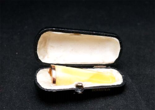 逸斗轩 全新70年代欧洲琥珀蜜蜡 10k金圈 雪茄烟嘴 - 图1