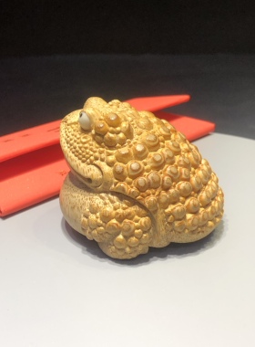 淅江东阳竹刻名家刘成老师 葡萄钉大元宝竹根雕金蟾摆件 手工雕刻