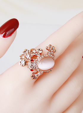 夸张大气水钻蟾蜍戒指女韩版个性