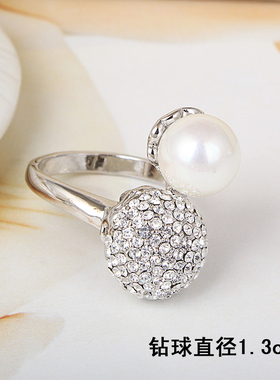 时尚简约钻球珍珠戒指女韩国气质