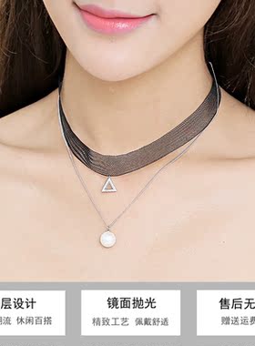 气质双层网纱颈带女潮短款韩版