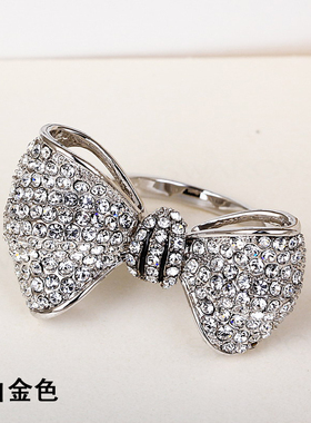 欧美简约不对称蝴蝶结食指戒指