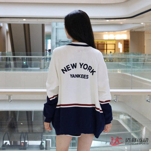 24新款MLB情侣外套男女NY复古学院风撞色针织开衫毛衣3AKCV0144 - 图2