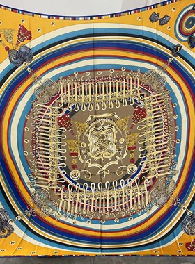 美丝宸   圆圈麦穗黄色130*130大方巾艳丽显肤色丝巾彩虹色大方巾
