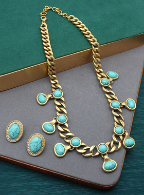 中古首饰轻奢简约重工复古项链俄金四叶草锁骨链古董珠宝首饰