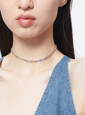 dinn幻彩锆石颈链水钻项链choker
