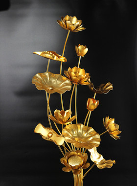 鎏金铜瓶供佛前仿真花
