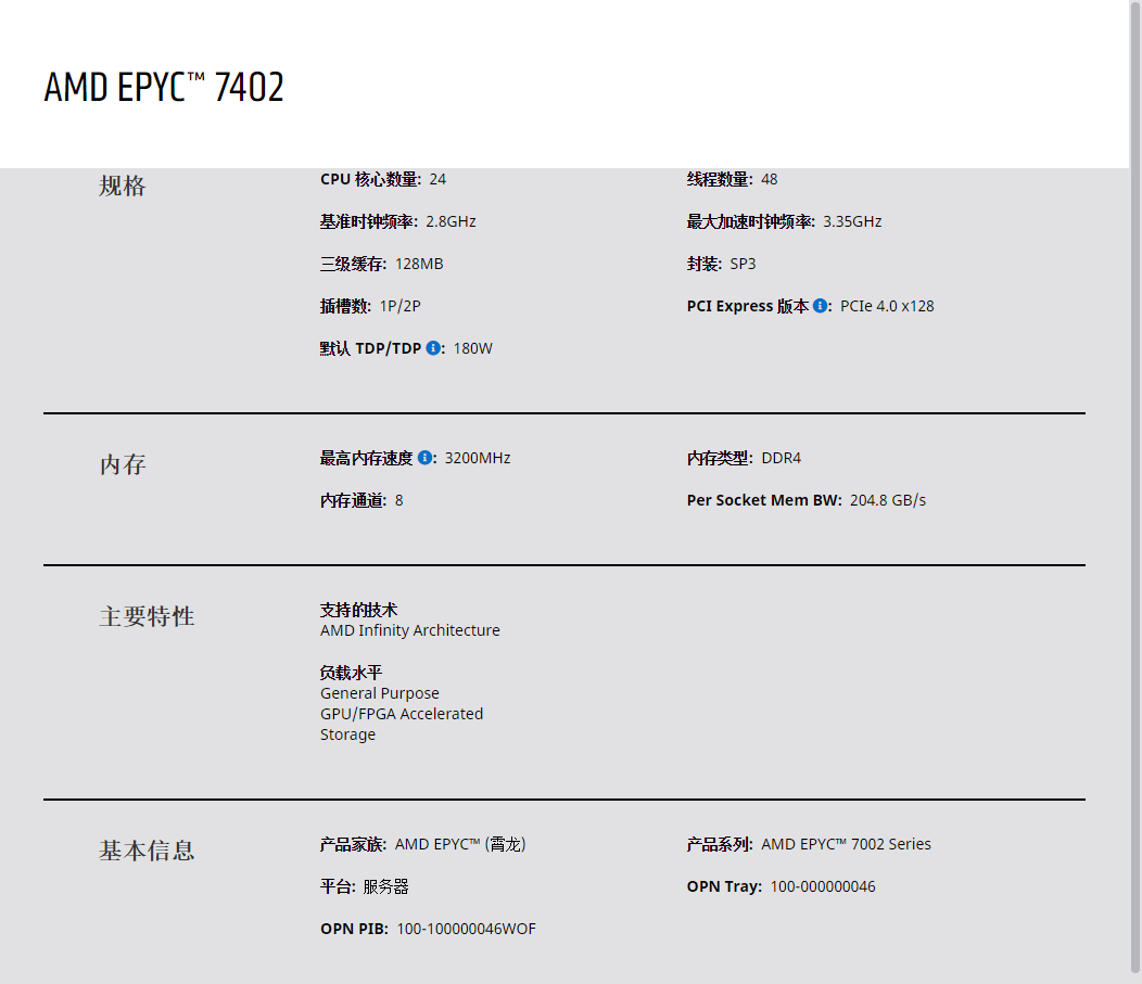 AMD7402EPYC霄龙二代全系列处理器7282/7352/7452/7642/7702/7742-图1