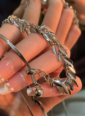 网红气质甜酷冷性风长款抽拉项链女小众设计感麦穗亮片轻奢锁骨链