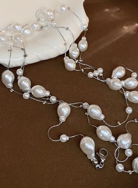 partyme手工高级感长款多层仿珍珠项链女可调节毛衣链气质百搭链