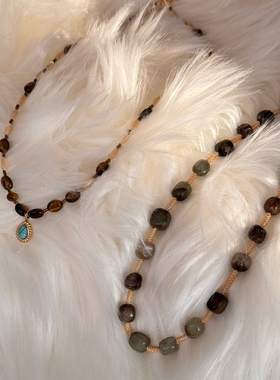 partyme手工网红绿松石水滴小众设计串珠项链女高级感锁骨链颈链