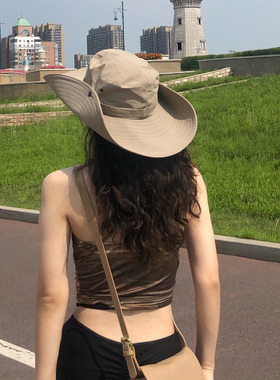 大帽檐防晒牛仔帽男女出游夏情侣